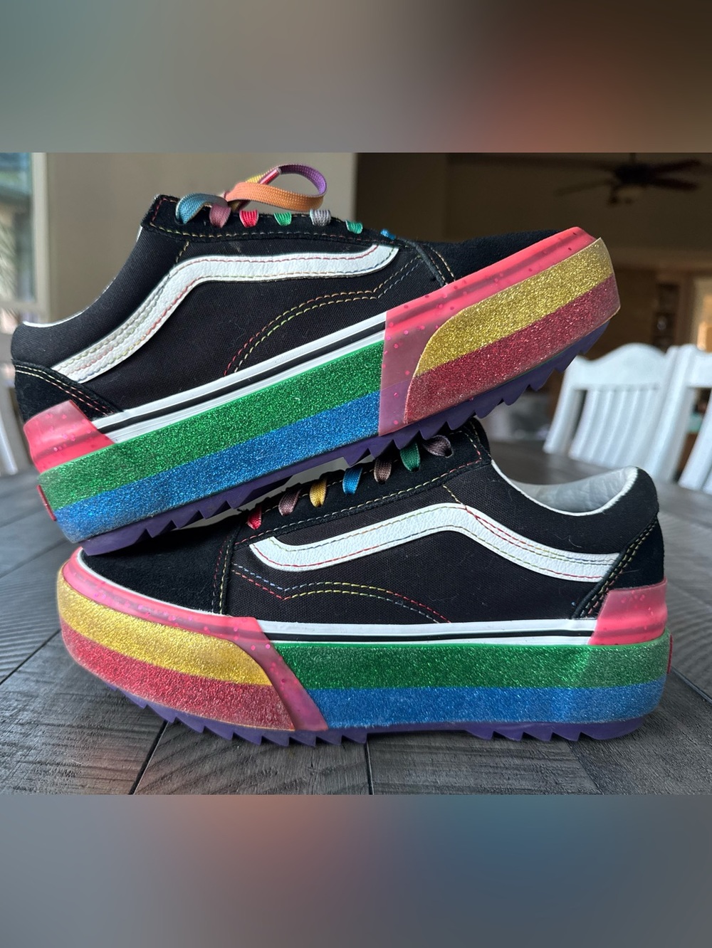 Vans Old Skool Stacked Glitter Sneakers Black/Rainbow Women’s Size 7.5